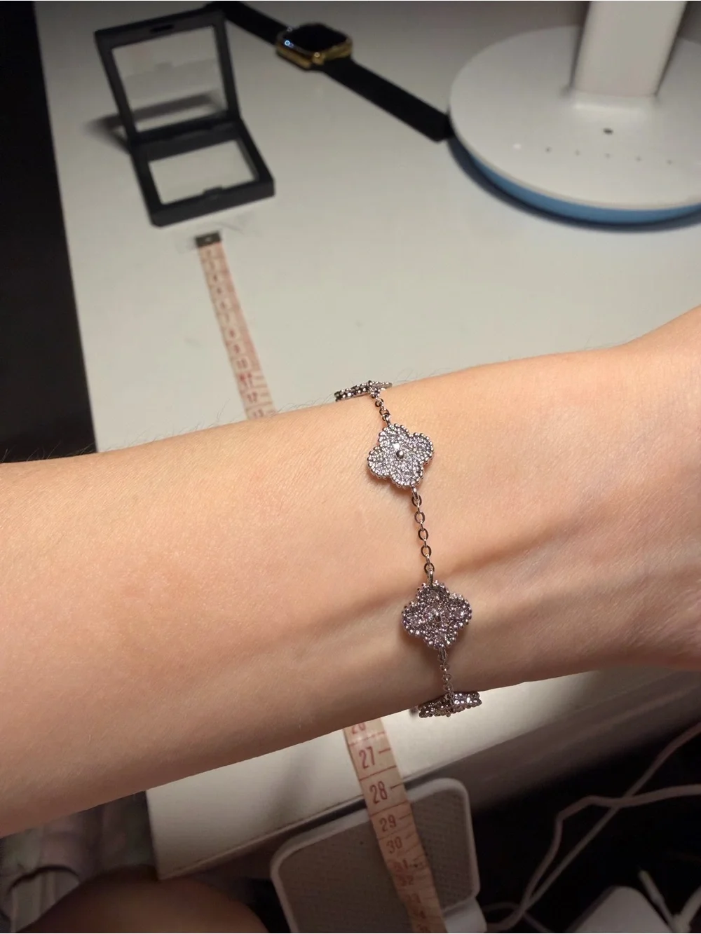 Silver Sparkling Crystal Clover Bracelet